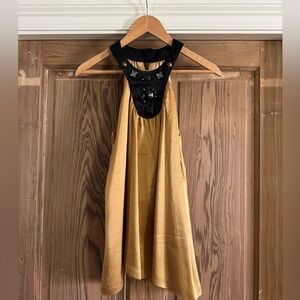 Alice and Olivia Gold and Black Silk Shift with beads Tank Top Sz M